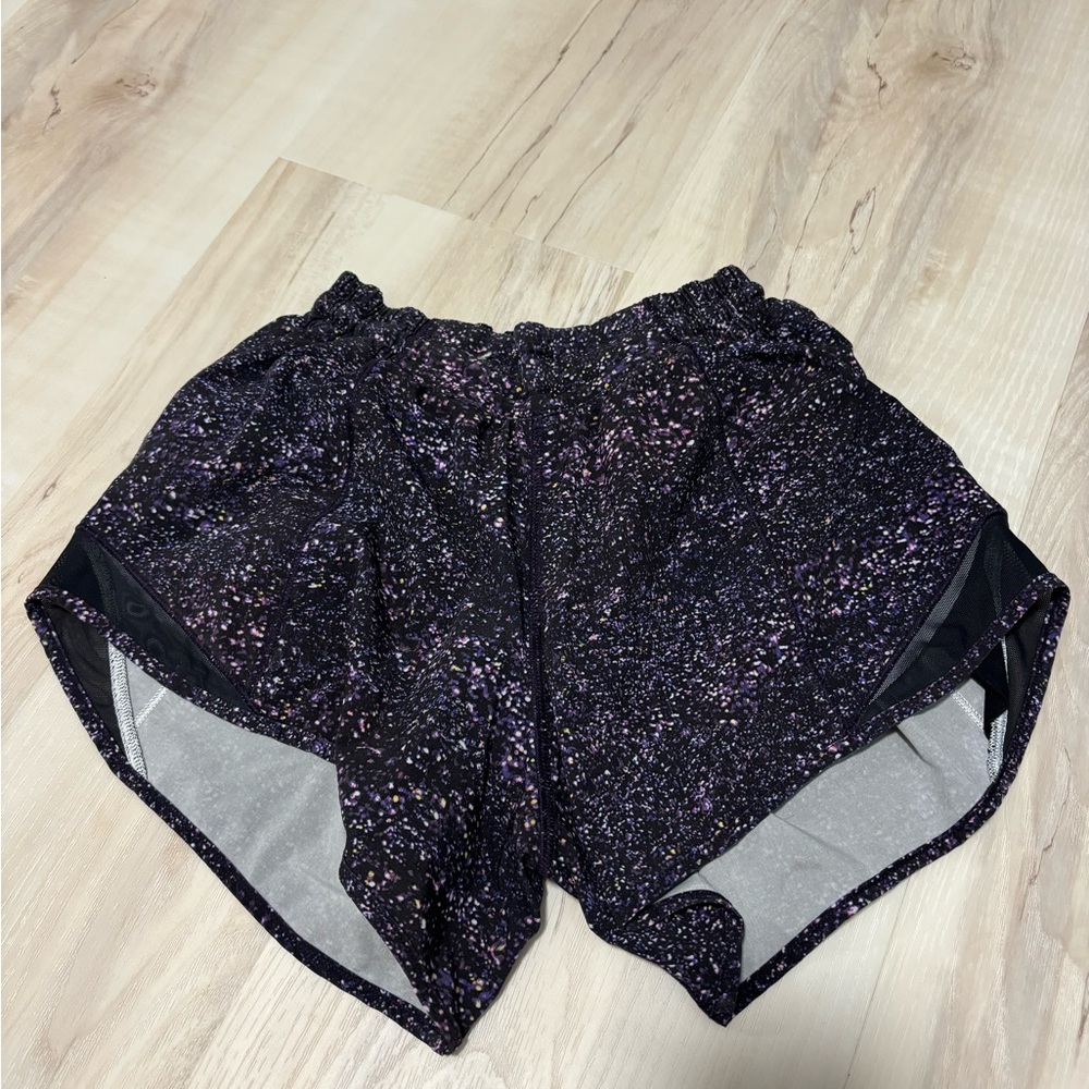 Lululemon Black and Purple Polka Dot Shorts